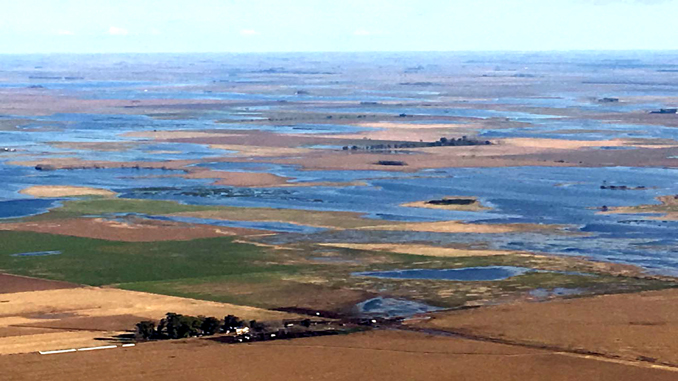 Sobrevolaron los campos inundados de la zona