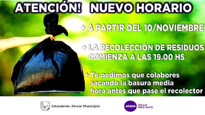 CAMBIO EN EL HORARIO DE RECOLECCIÓN DE RESIDUOS