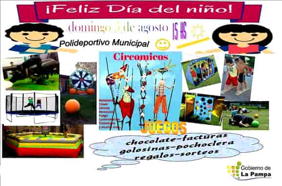 Mes del niño en La Pampa: lunes 20 a las 14:00 horas en la Plaza San Lorenzo Intendente Alvear
