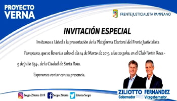 INVITACIÓN: ZILIOTTO PRESENTA SU PLATAFORMA ELECTORAL EN SANTA ROSA Y GENERAL PICO