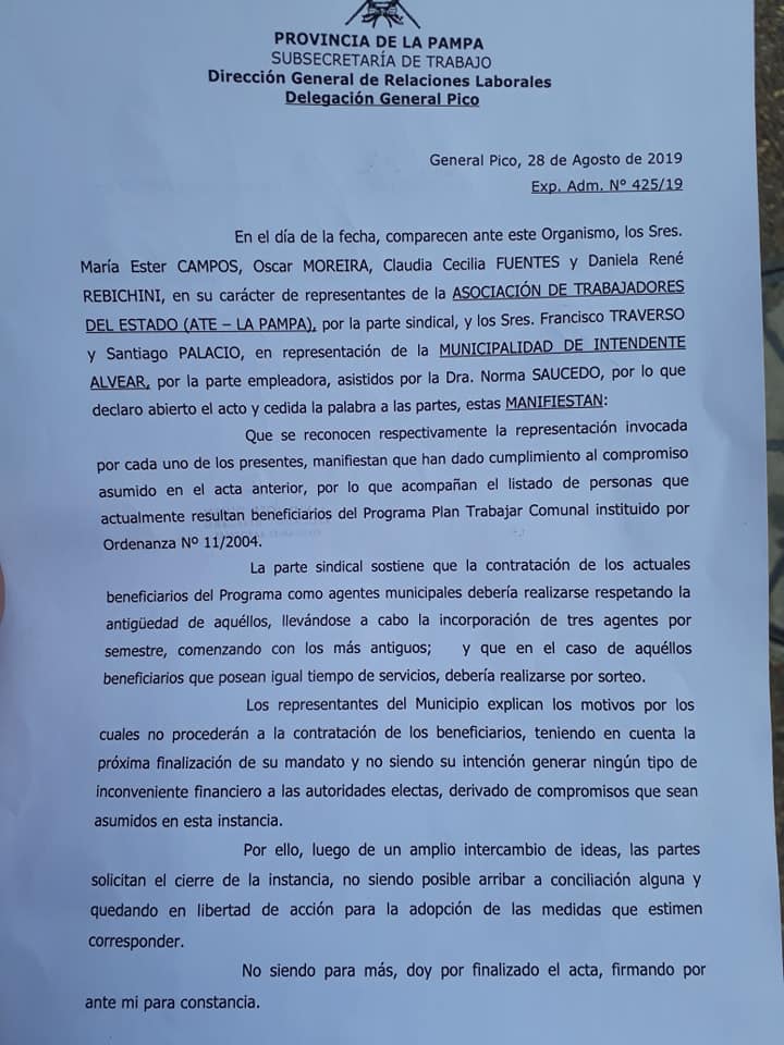 CULMINACIÓN DE LA ETAPA CONCILIADORA MUNICIPALIDAD DE INTENDENTE ALVEAR